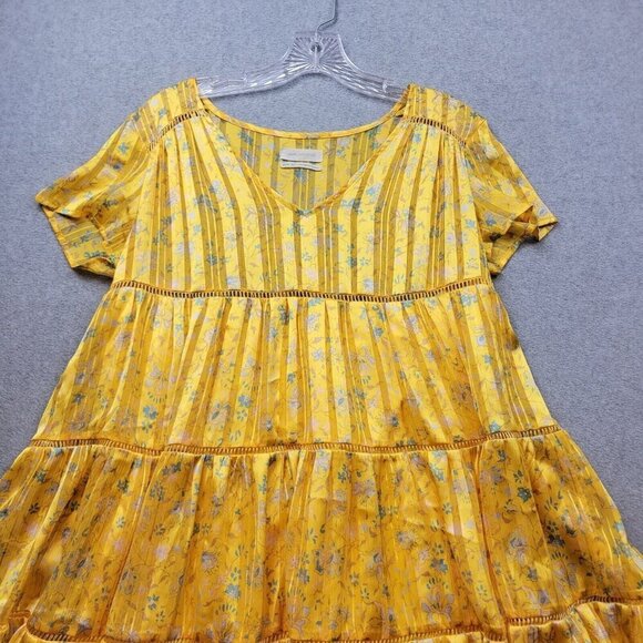 Urban Outfitters Dress Womens Extra Small Yellow Pippa Tiered Floral Boho Ladies - Picture 4 of 13